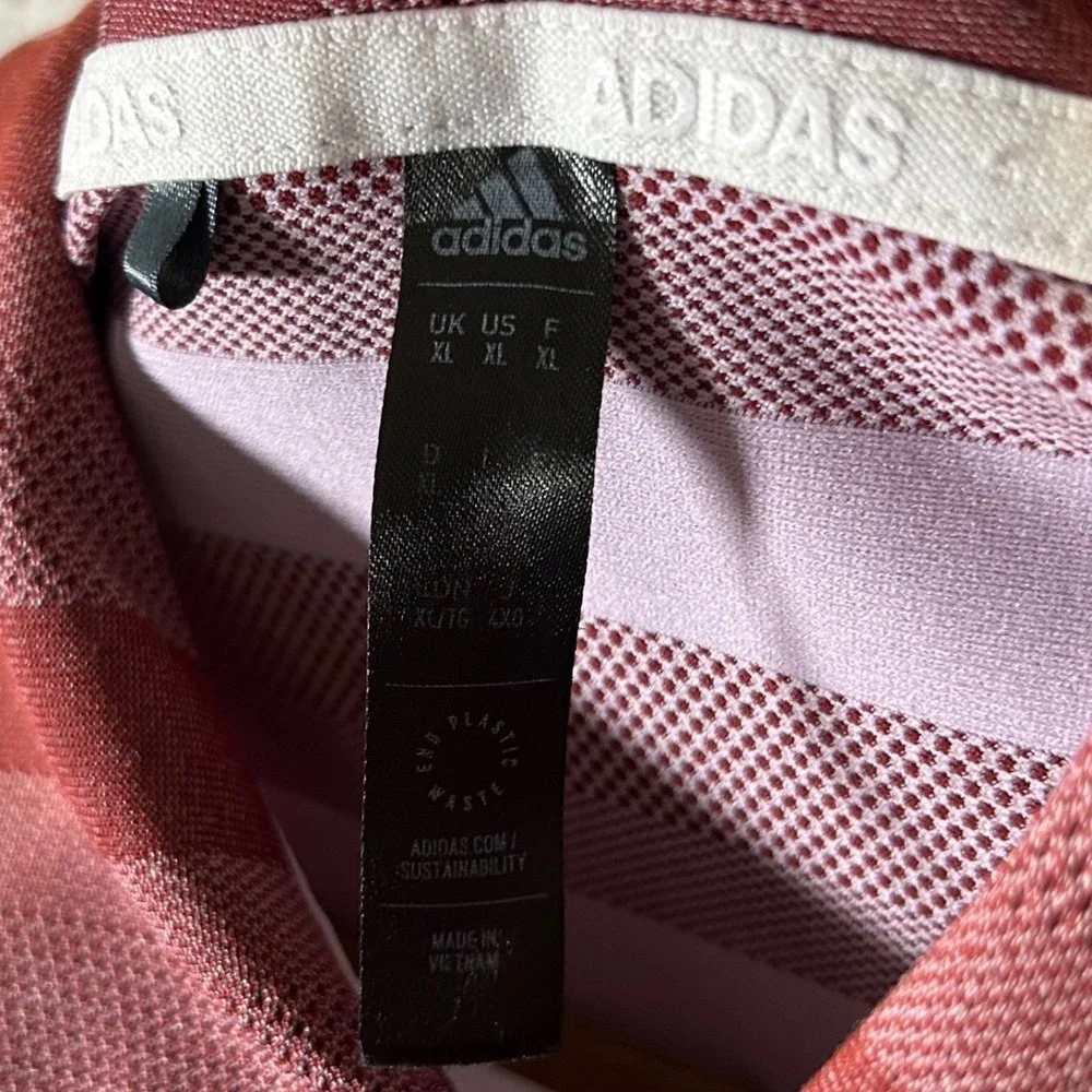 Adidas Mens XL Burgundy Striped White Heron Golf Club Polo Shirt Performance